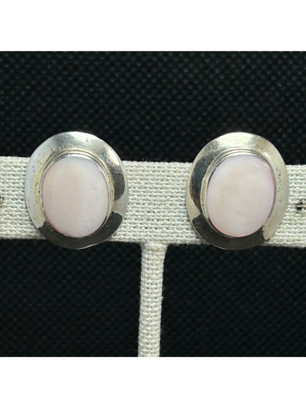Pink Shell Mother of Pearl Oval Stud Earrings Sterling Silver 925 Size 0.75"